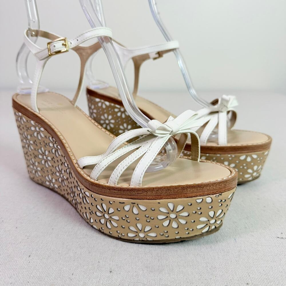 Kate Spade Titi Wedge Sandal Women's 10M White Bow Strap Daisy Platform Coquette